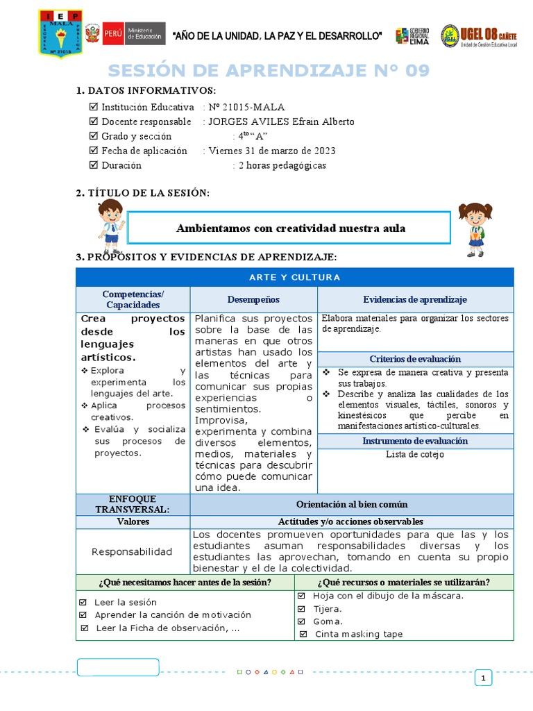 31-03-2023-Sesión de Aprendizaje Arte y Cultura | PDF | Aprendizaje ...