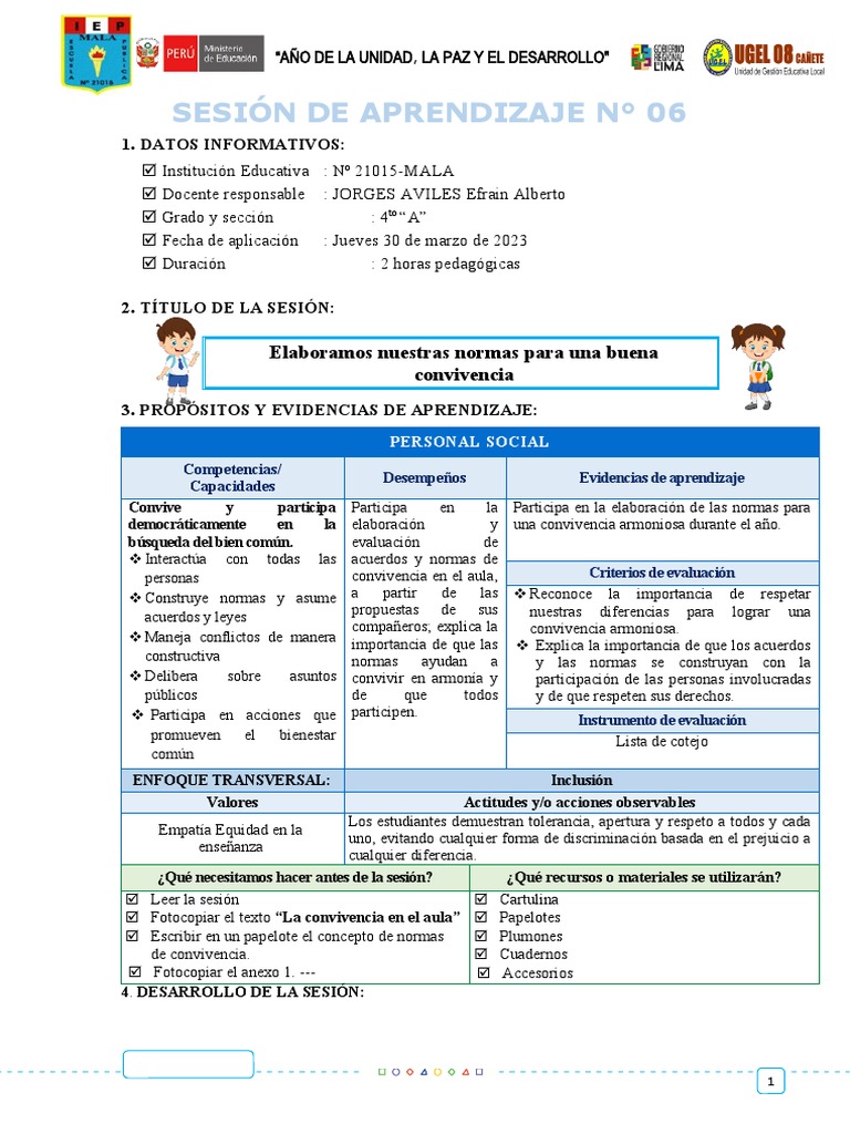 29-03-2023-Sesión de Aprendizaje Personal Social | PDF