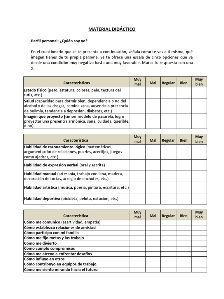 Cuestionario de Autoconocimiento Personal | PDF