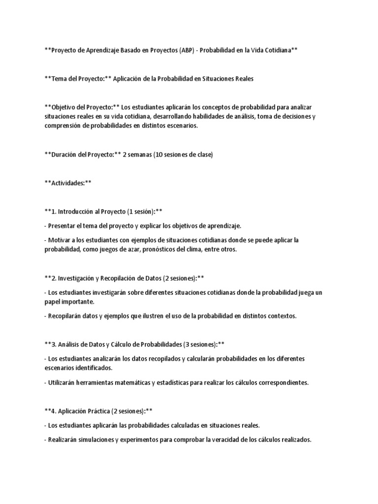 Proyecto de Probabilidad en la Vida Cotidiana | PDF | Probabilidad ...