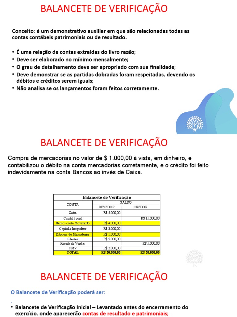 Tipos e Estrutura do Balancete de Verificação | PDF | Contabilidade ...