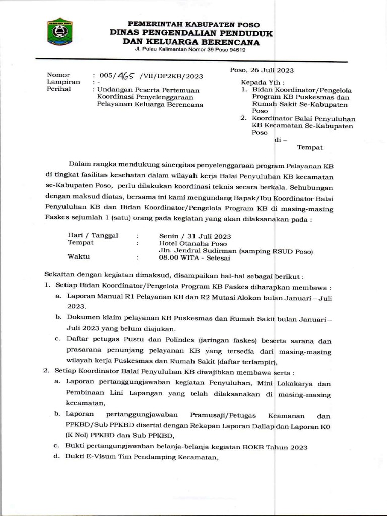 Pertemuan Koordinasi Pelayanan KB 2023 | PDF