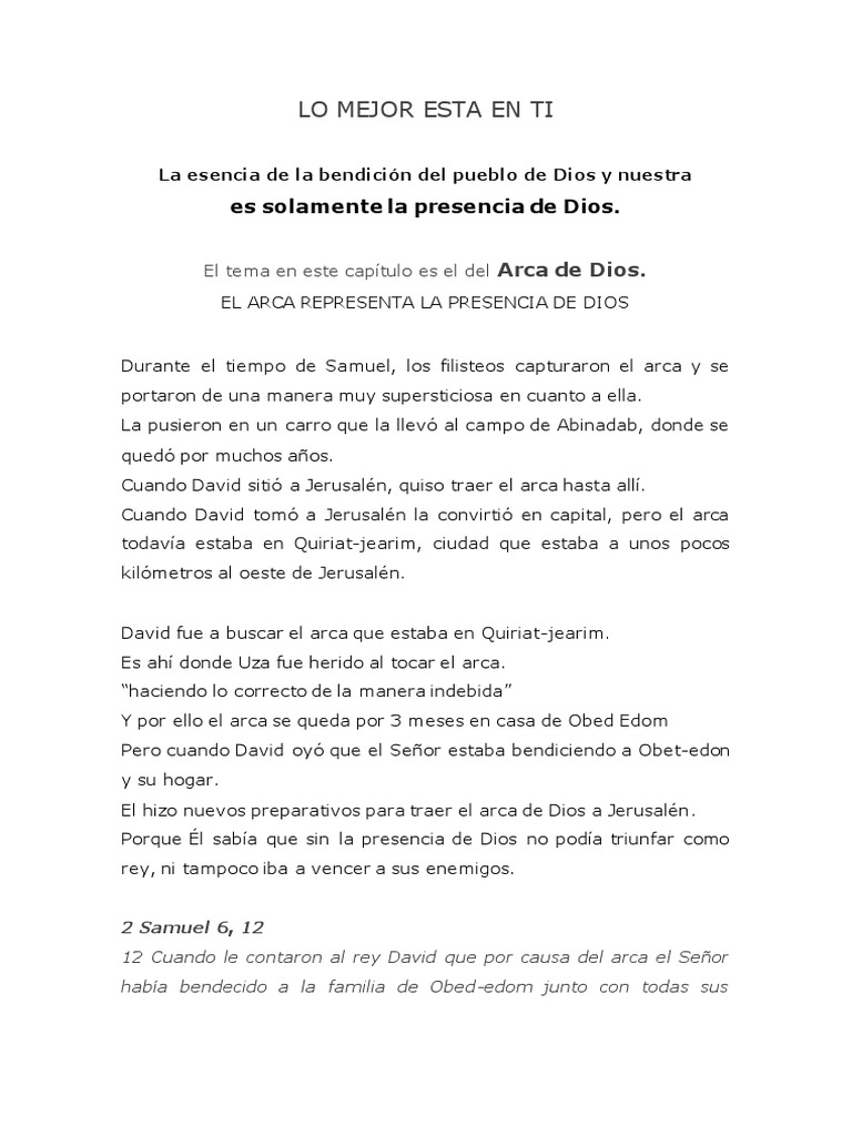 La Presencia de Dios: Clave de Bendición | PDF | David | Arca de la Alianza