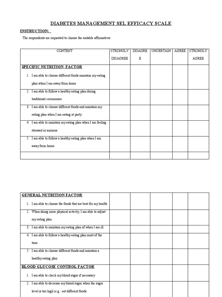 Diabetes Management Self-Efficacy Scale | PDF | Healthy Diet | Diabetes
