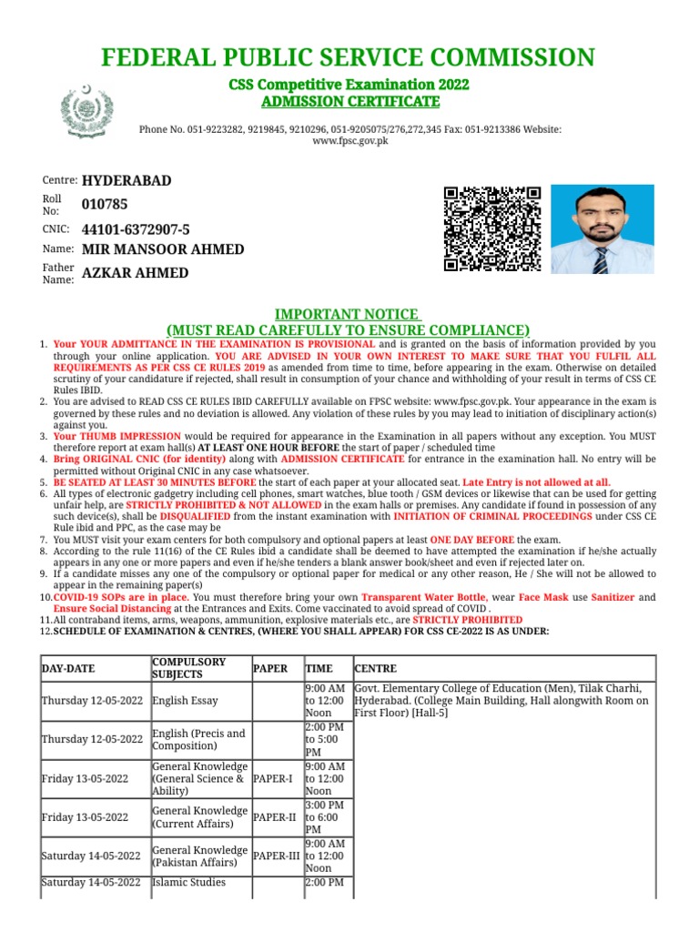 Fpsc Css Examiner Report