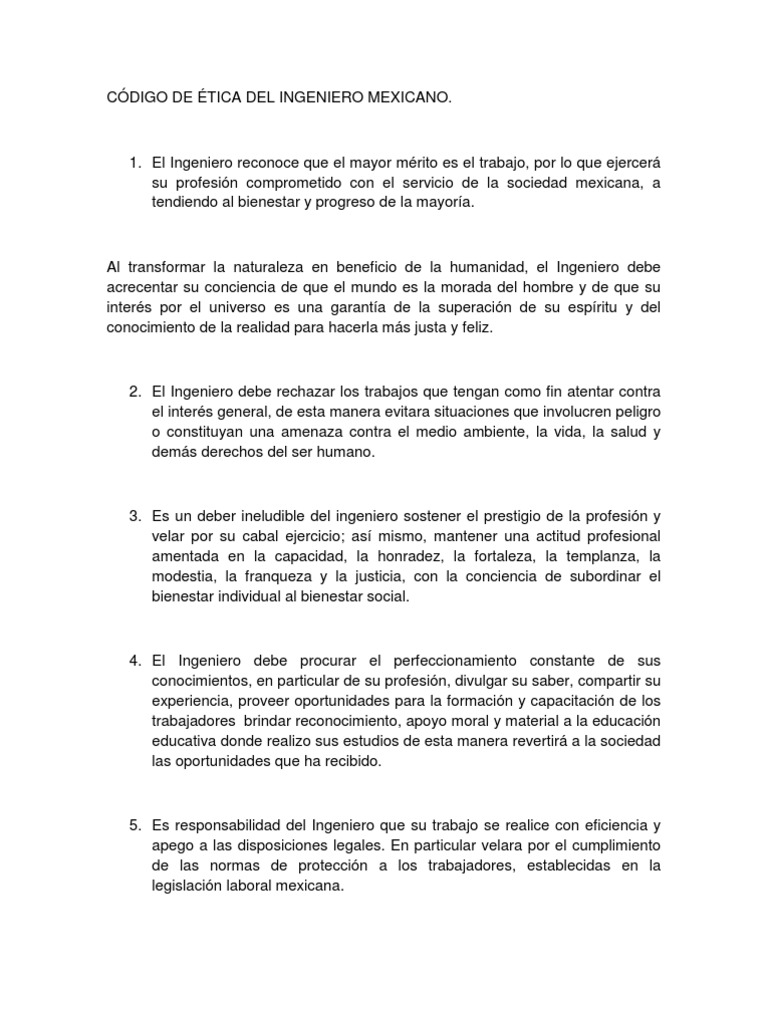 CÓDIGO DE ÉTICA DEL INGENIERO MEXICANO