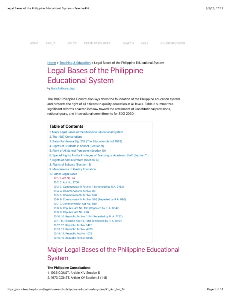 Legal Framework of Philippine Education | PDF | Teachers | Citizenship