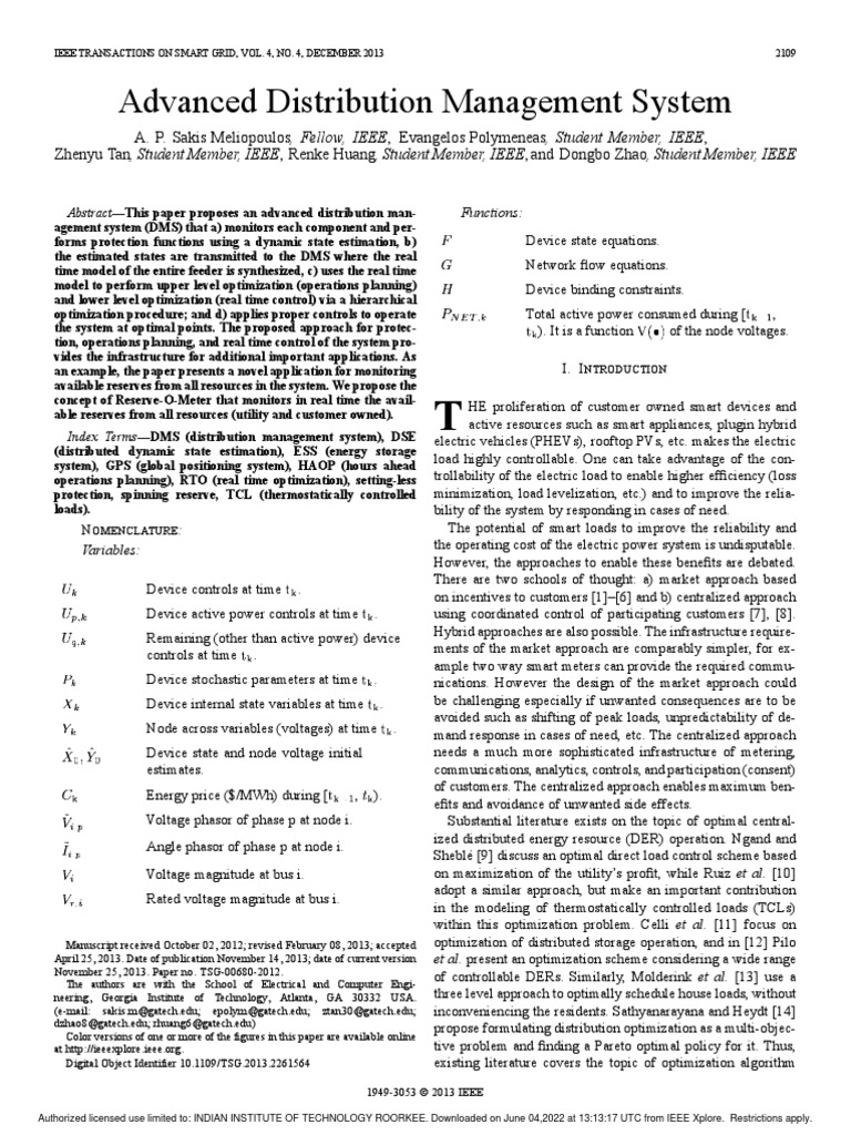 Advanced Distribution Management System PDF Mathematical