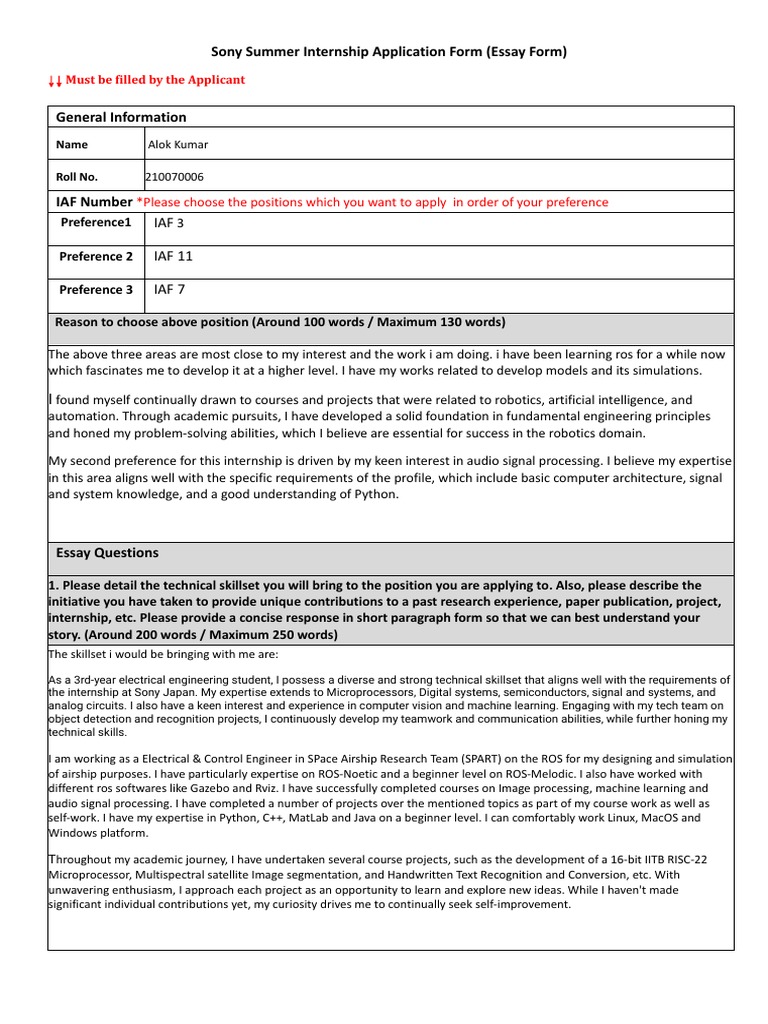 Sony Japan Summer Internship Essay | PDF | Engineering | Simulation