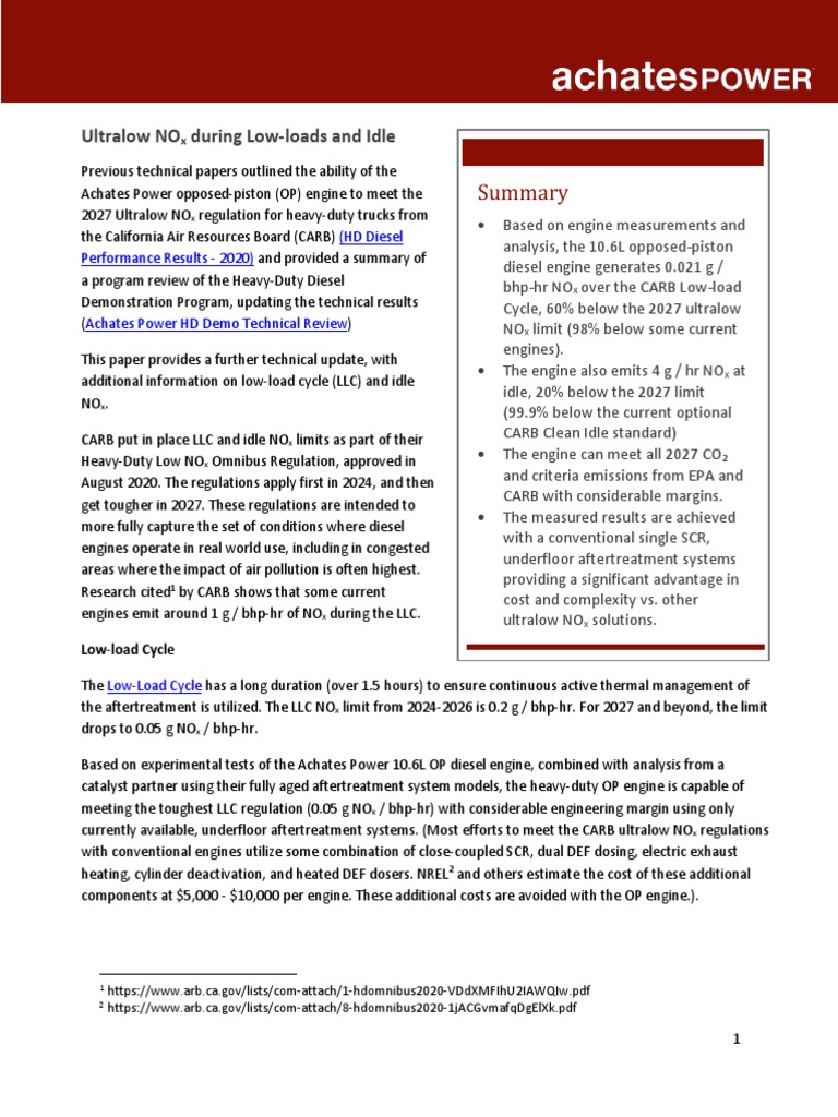 Power Low Loads and Idle PDF N Ox Mechanical Engineering
