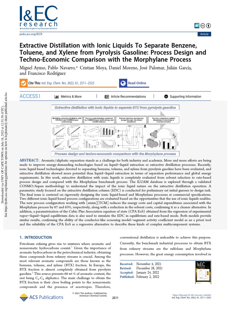 Benzene Extractive Distillation | PDF | Distillation | Benzene