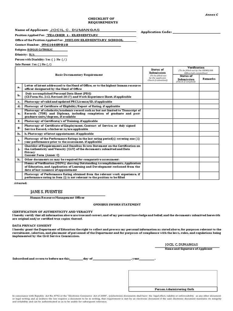 ANNEX C Checklist of Requirements and Omnibus Sworn Statement PDF