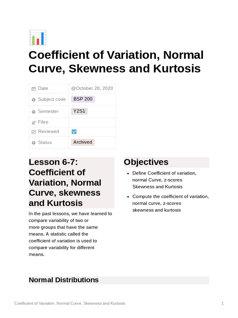 Coefficient of Variation in Normal Distributions | PDF | Skewness ...