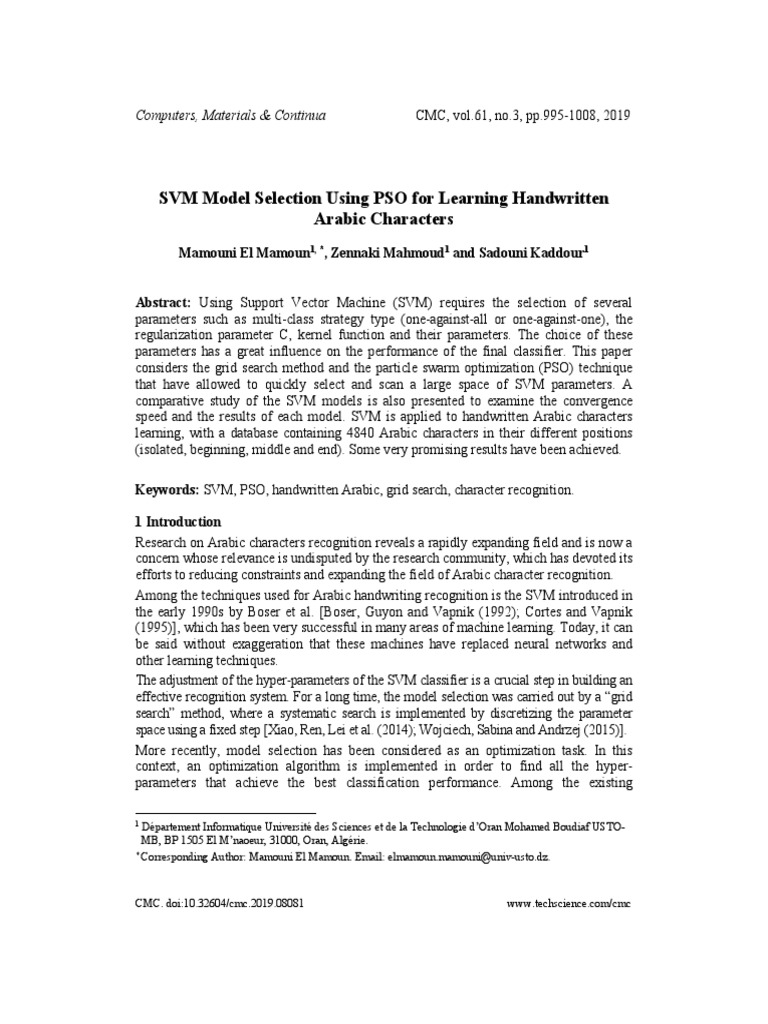 Svm model selection using pso for learning handwritten pdf support