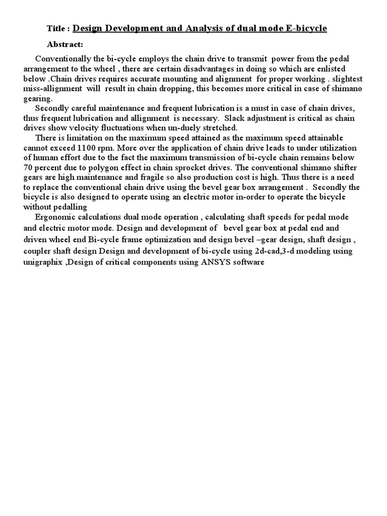 Dual-Mode E-Bicycle Design Analysis | PDF | Manufactured Goods ...