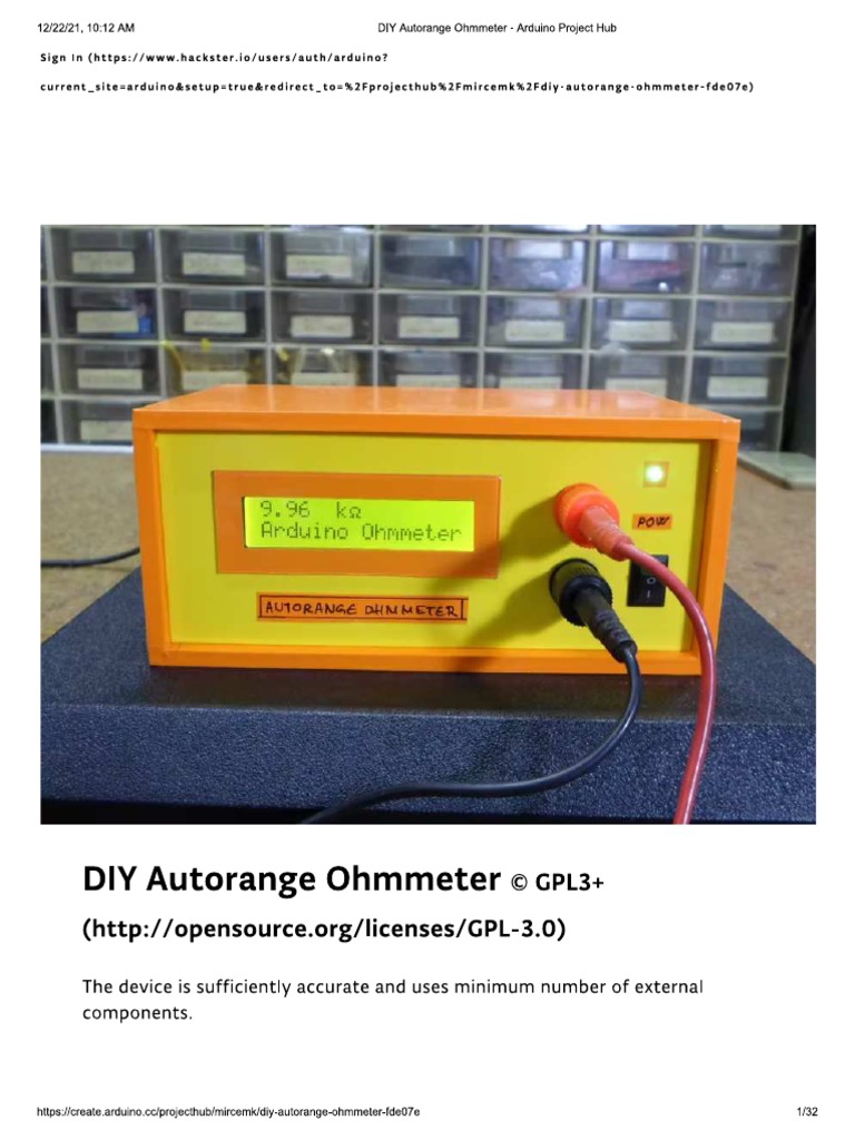 DIY Autorange Ohmmeter Arduino Project Hub PDF