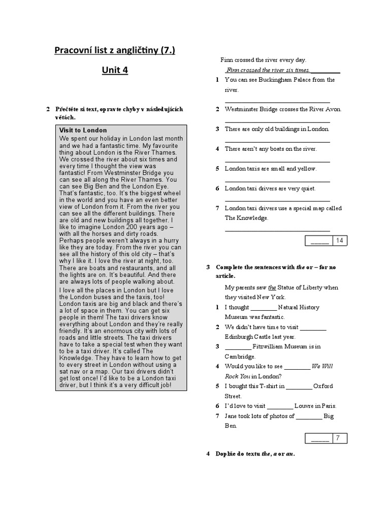 7r-200518-Anglictina 7 Rocnik - Pracovni List 4 Lekce | PDF | London