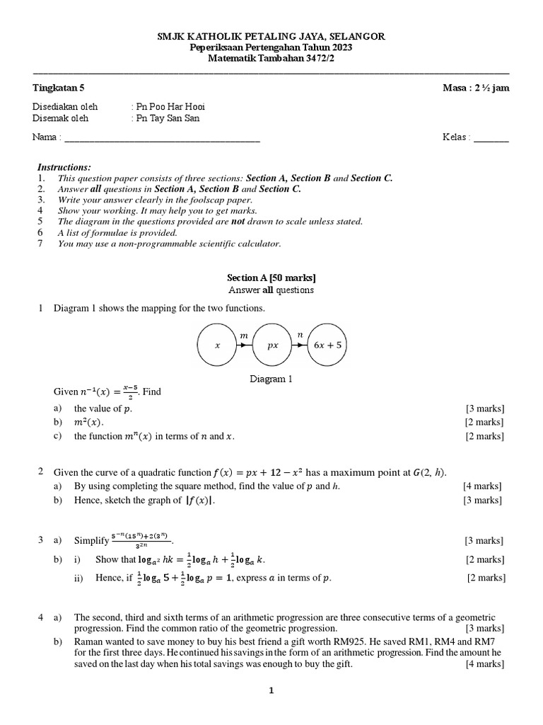 Mid-Year Math Exam Paper 2023 | PDF | Area | Equations