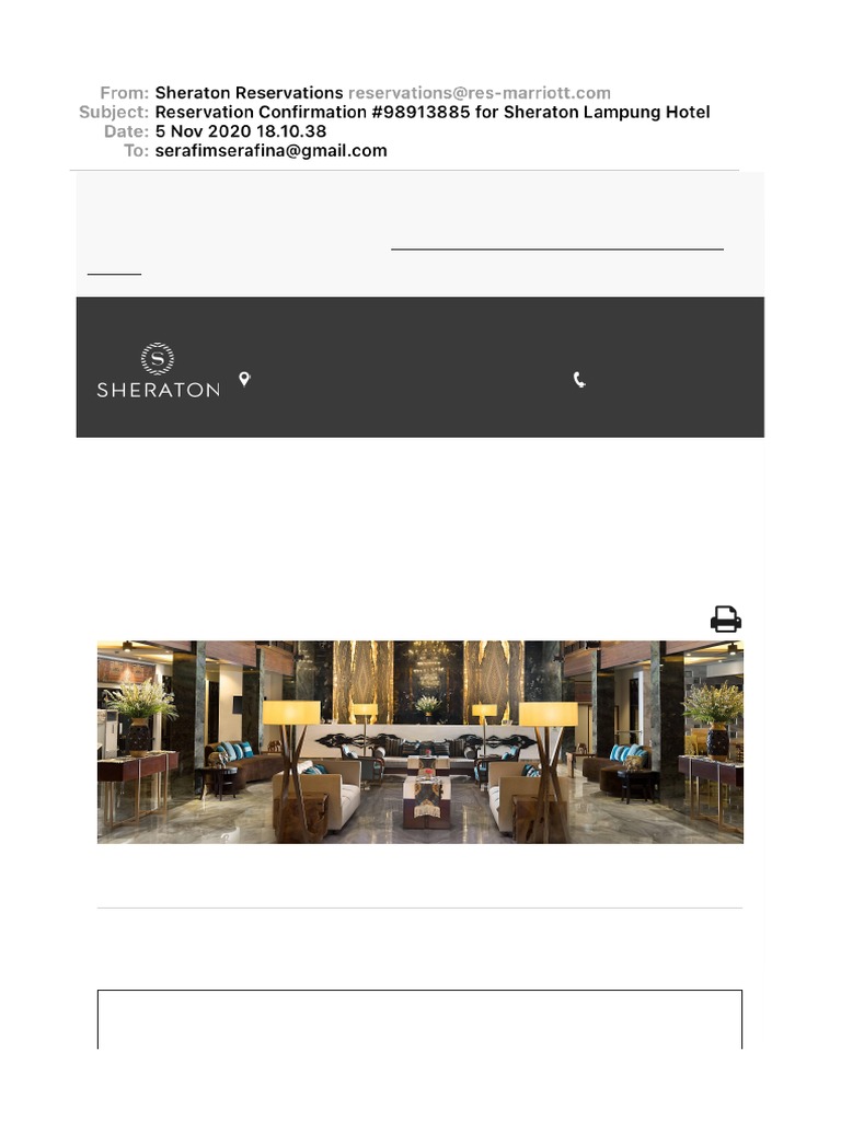 Reservation Confirmation 98913885 for Sheraton Lampung Hotel PDF