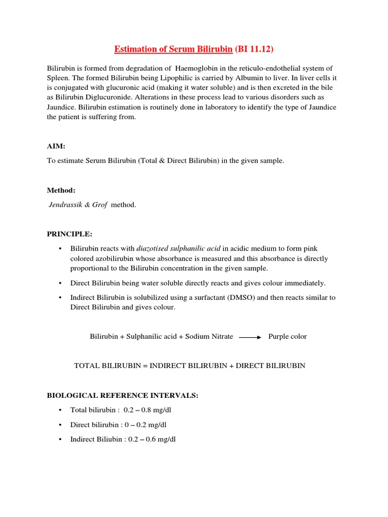 Estimation of serum bilirubin pdf