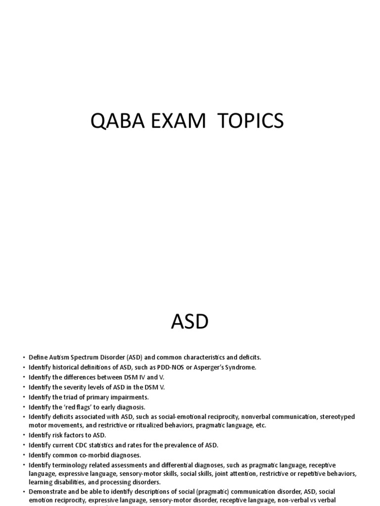 Qaba Exam Topics | PDF | Autism Spectrum | Reinforcement
