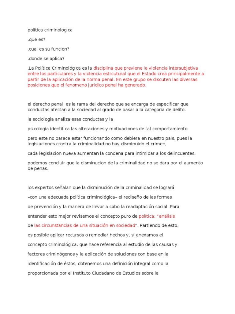 Fundamentos de la Política Criminológica | PDF | Delito | Criminología