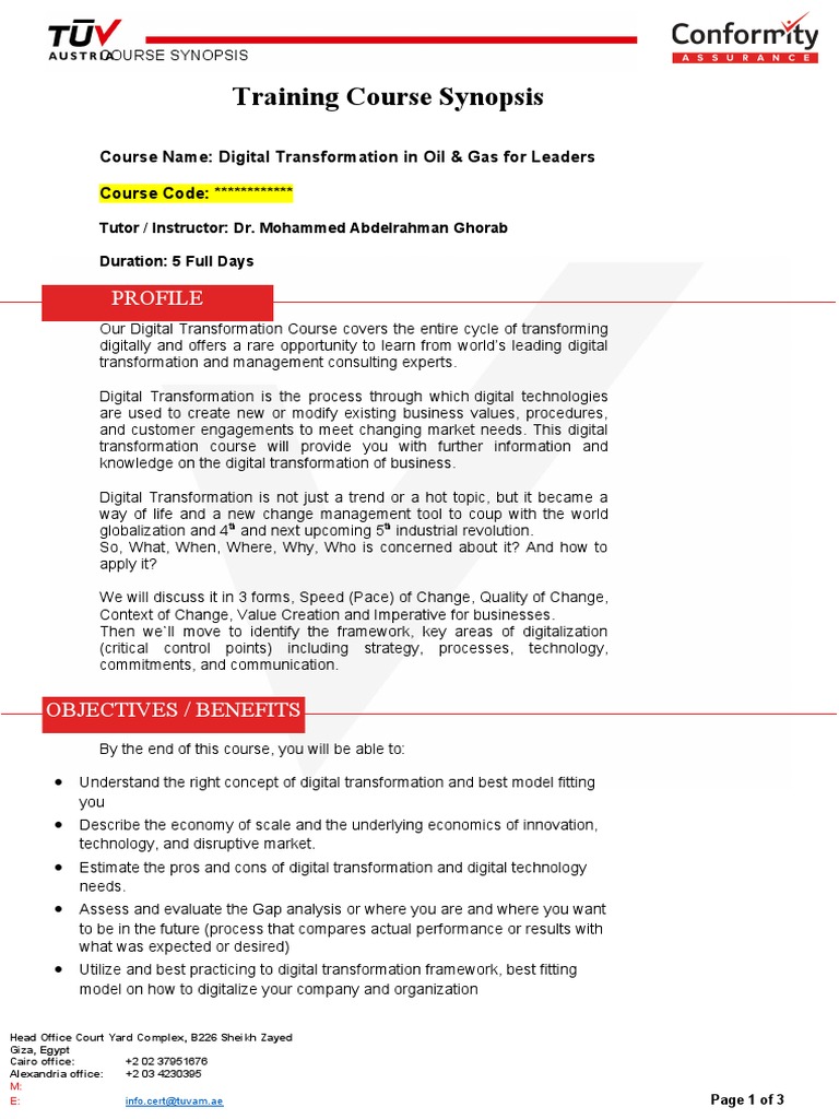 Digital Transformation Course Overview | PDF | Egypt | Business