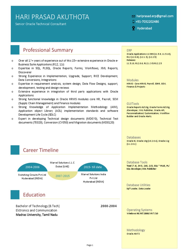 Senior Oracle Consultant Profile | PDF | Oracle Corporation ...
