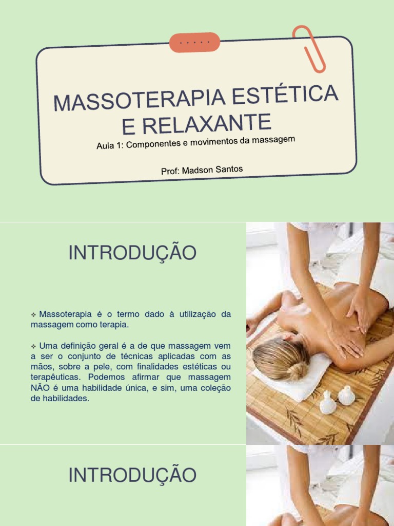 Aula 1 - Componentes e Movimentos Da Massagem | PDF | Massagem | Dor