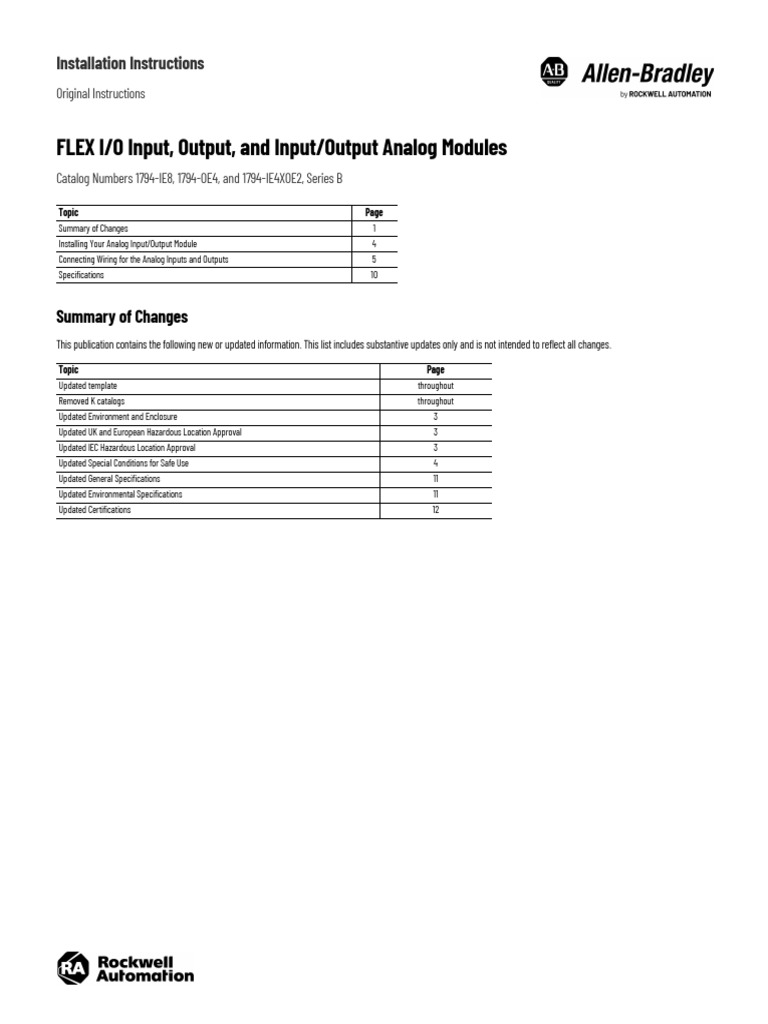 FLEX I/O Input, Output, and Input/Output Analog Modules Installation