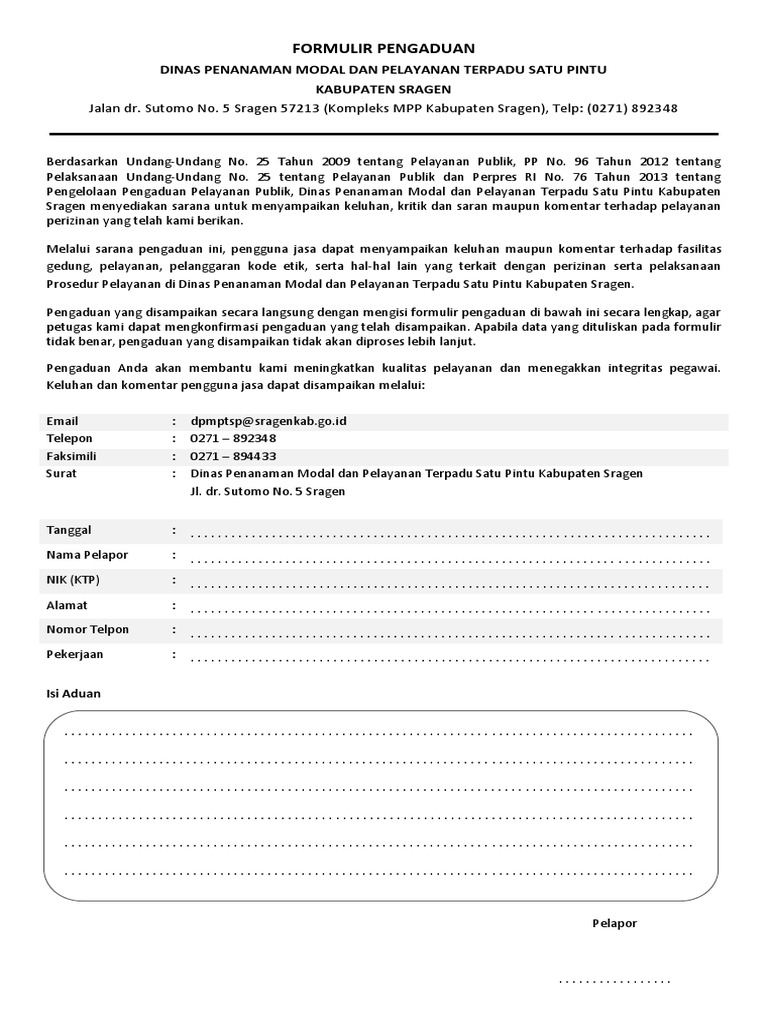 Form Pengaduan 1 | PDF