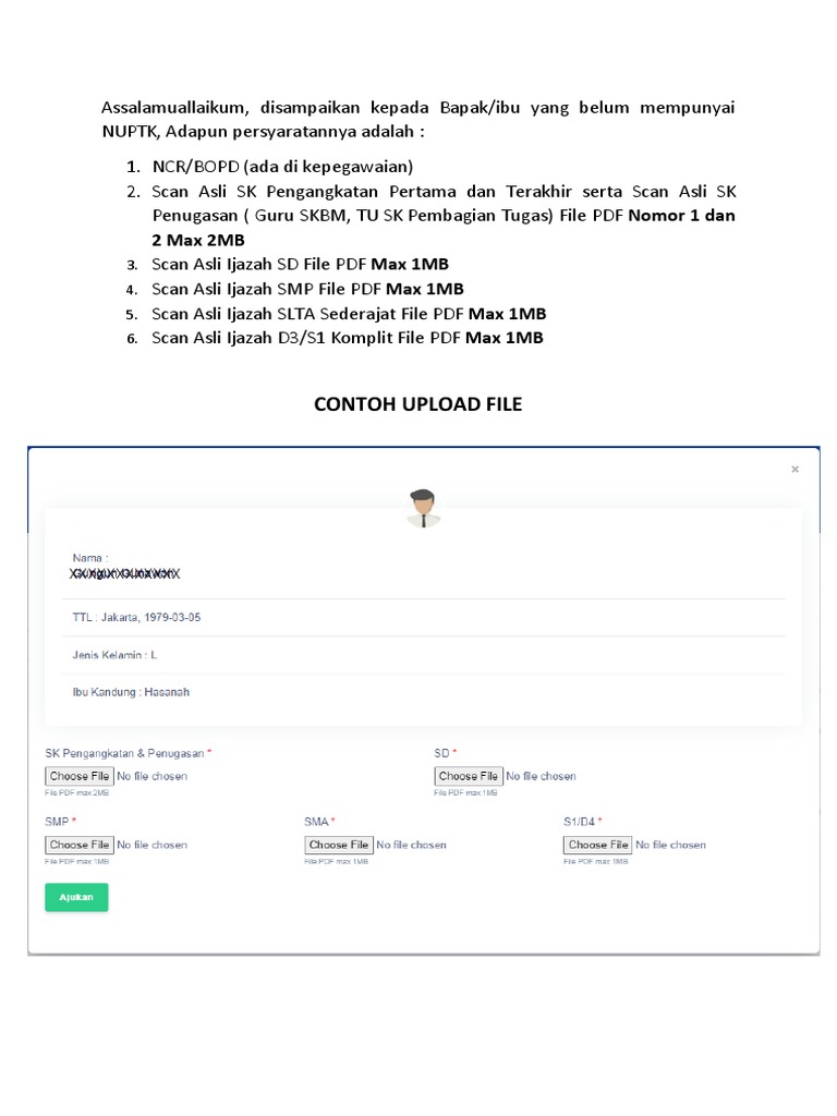 Pengajuan Nuptk Pdf