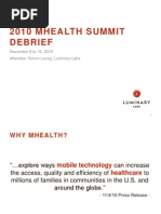 2010 Mhealth Summit Debrief: Attendee: Simon Leung, Luminary Labs November 8 To 10, 2010