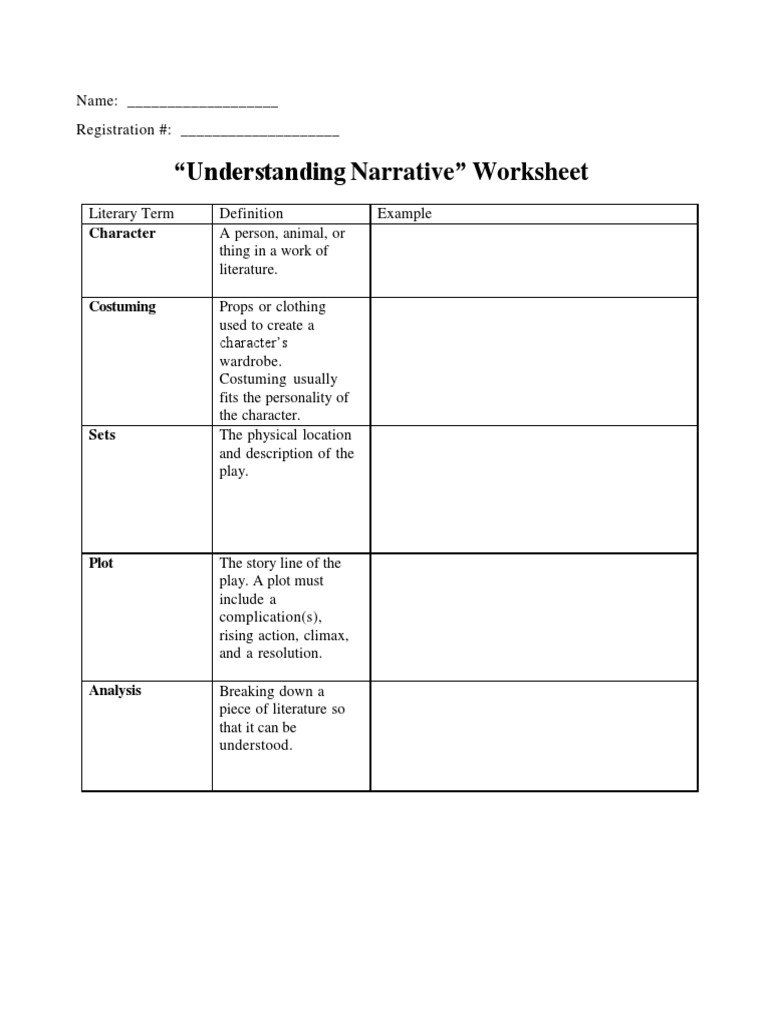 "Understanding Narrative" Worksheet | PDF | Plot (Narrative) | Thought