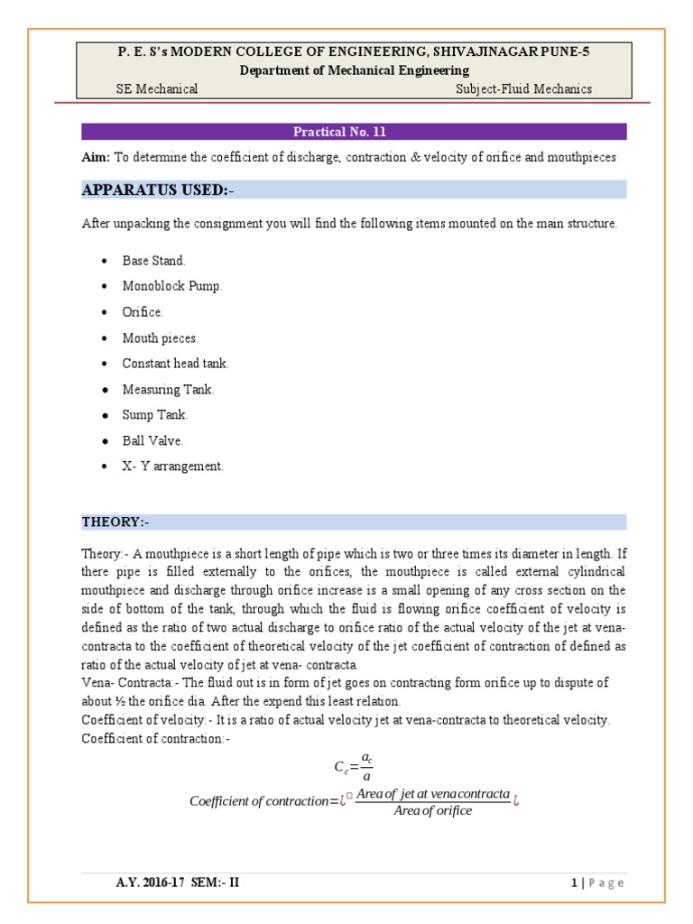 Orifice and Mouthpiece Use Download Free PDF Pump Manufactured Goods
