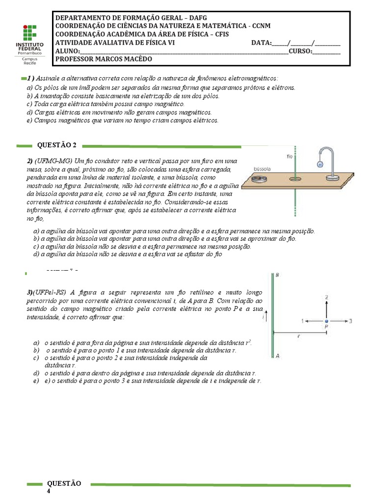 3 Prova de Eletromagnetismo 2022 | PDF | Magnetismo | Campo magnético