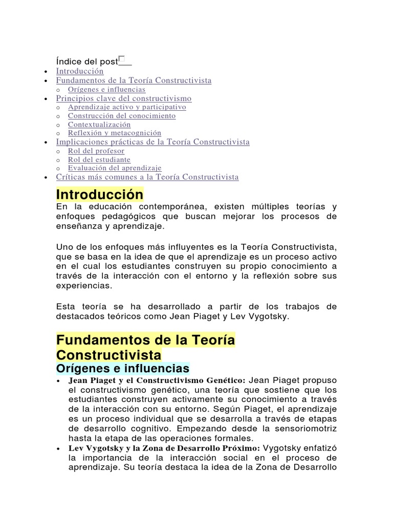 Fundamentos de la Teoría Constructivista | PDF | Constructivismo ...