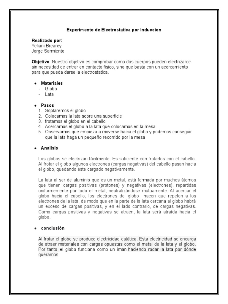 Experimento de Electrostatica Por Induccion PDF