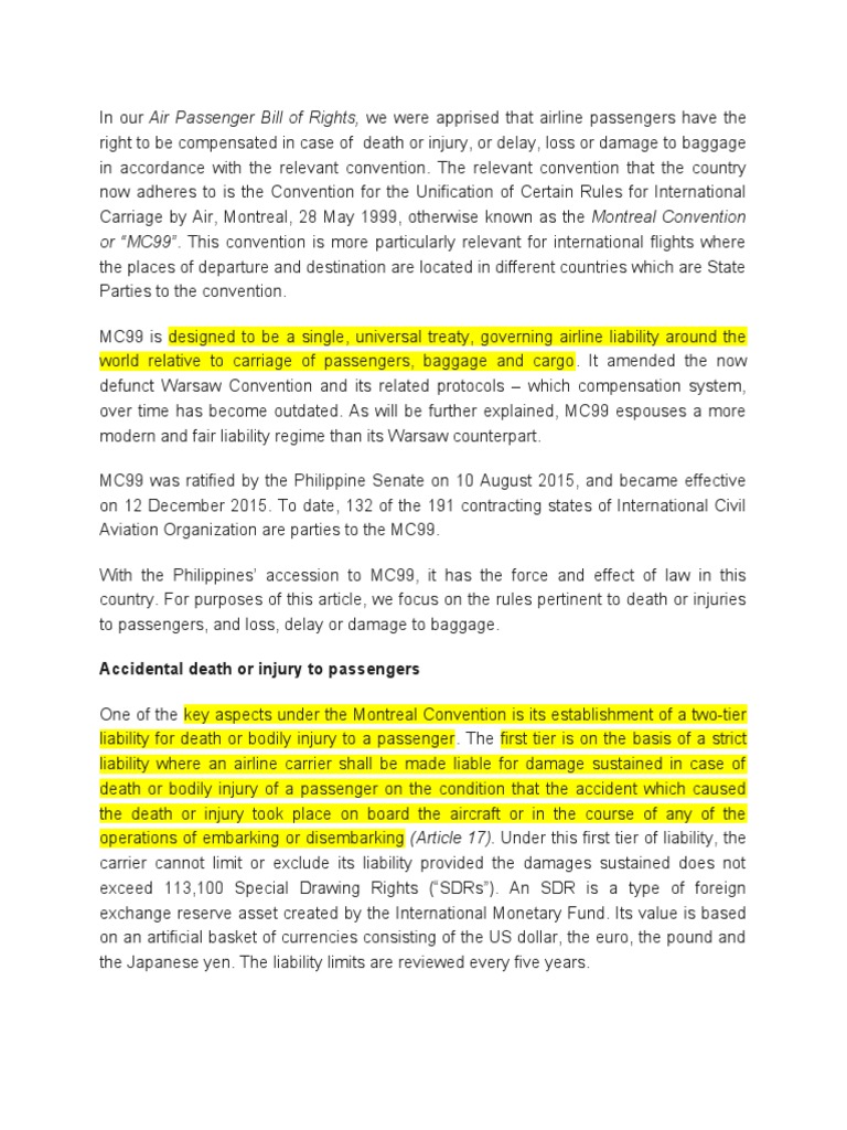 The Montreal Convention PDF Special Drawing Rights Private Law