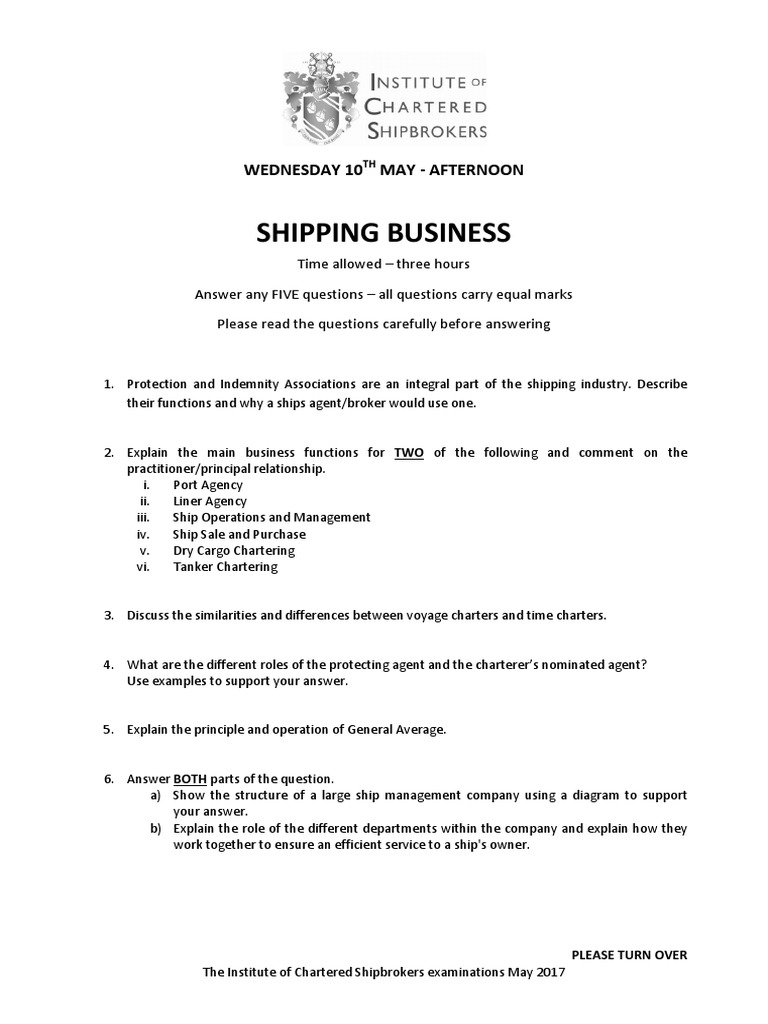 Shipping Business Exam Questions 2017 | PDF