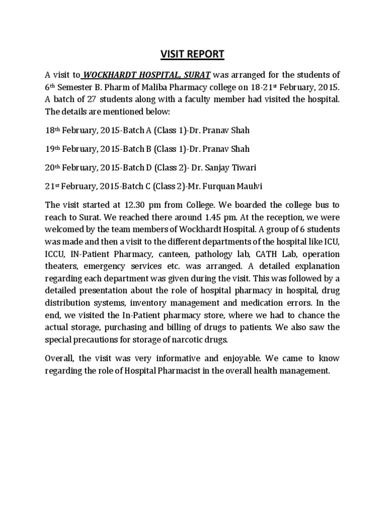 Hospital Visit Report for Pharmacy Students | PDF | Self-Improvement ...
