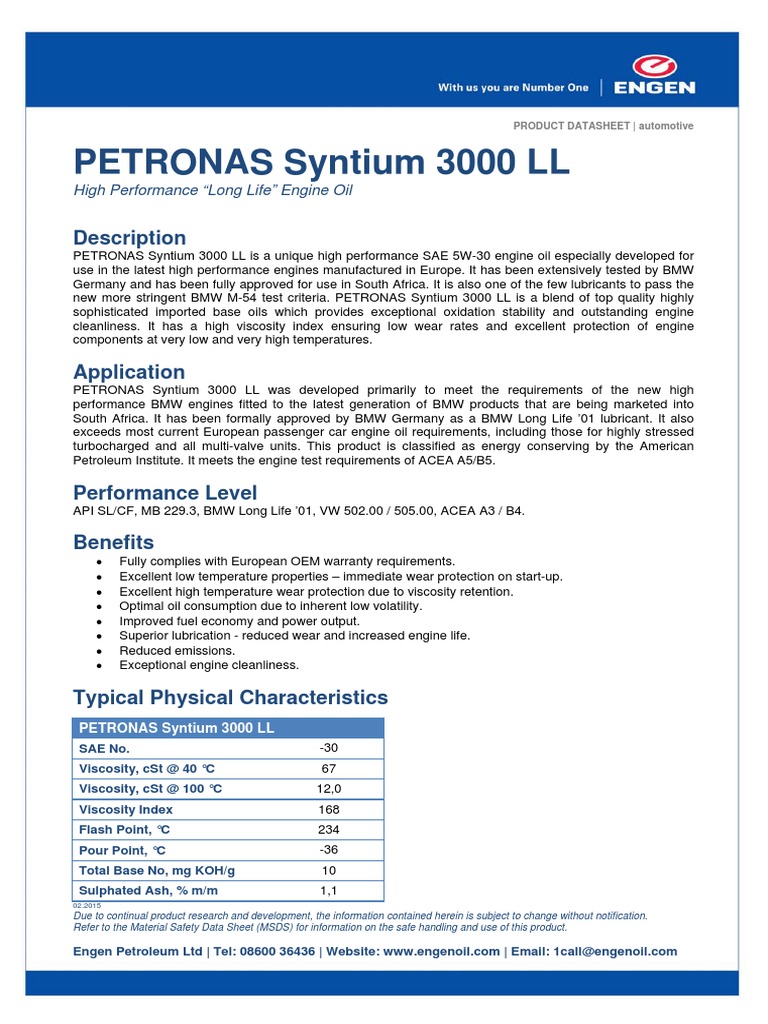 PETRONAS Syntium 3000 LL | PDF | Motor Oil | Mechanical Engineering