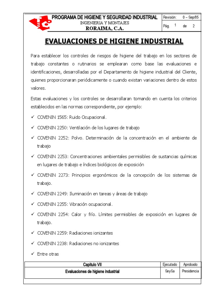 Norma COVENIN 2253 en Seguridad Industrial | PDF | Higiene Ocupacional ...