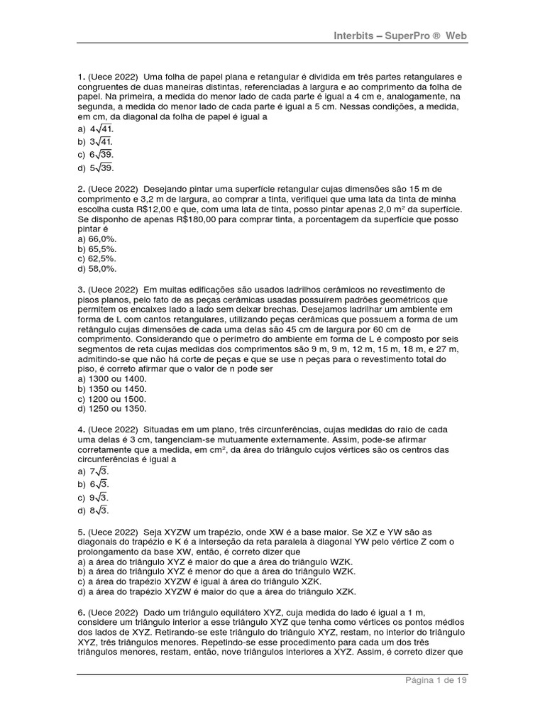 Lista 04 - Uece | PDF | Triângulo | Decimal
