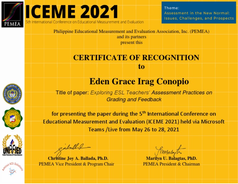 PEMEA Recognition for ESL Assessment Paper | PDF