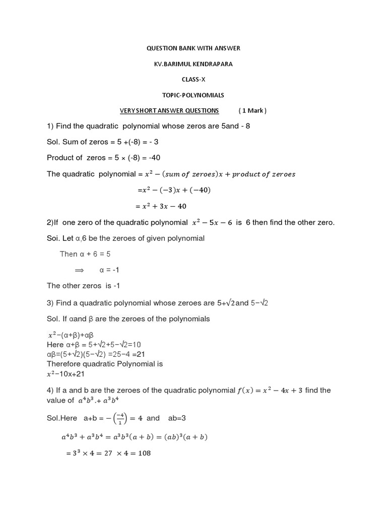 Polynomial Zeros and Quadratics Guide | PDF | Zero Of A Function ...