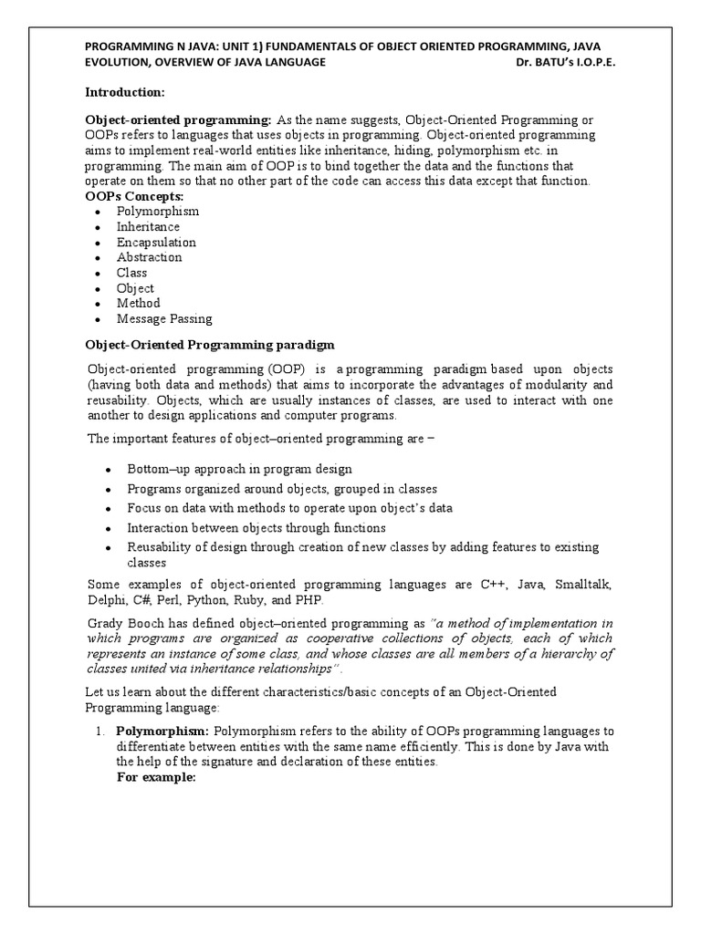 Introduction To Java (UNIT I) | PDF | Inheritance (Object Oriented ...
