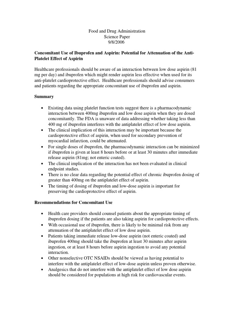 Science Background Paper Use of Ibuprofen and Aspirin