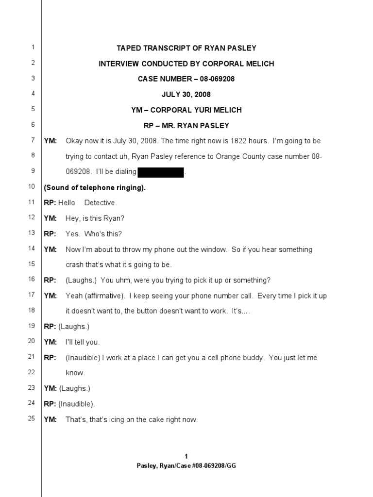 Ryan Pasley Interview Transcript | PDF | Crime Thriller | Violence