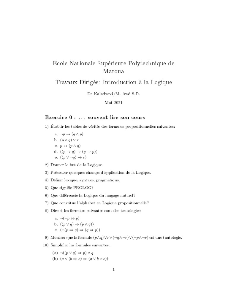 Introduction à la Logique et Tautologies | PDF | Logique mathématique ...